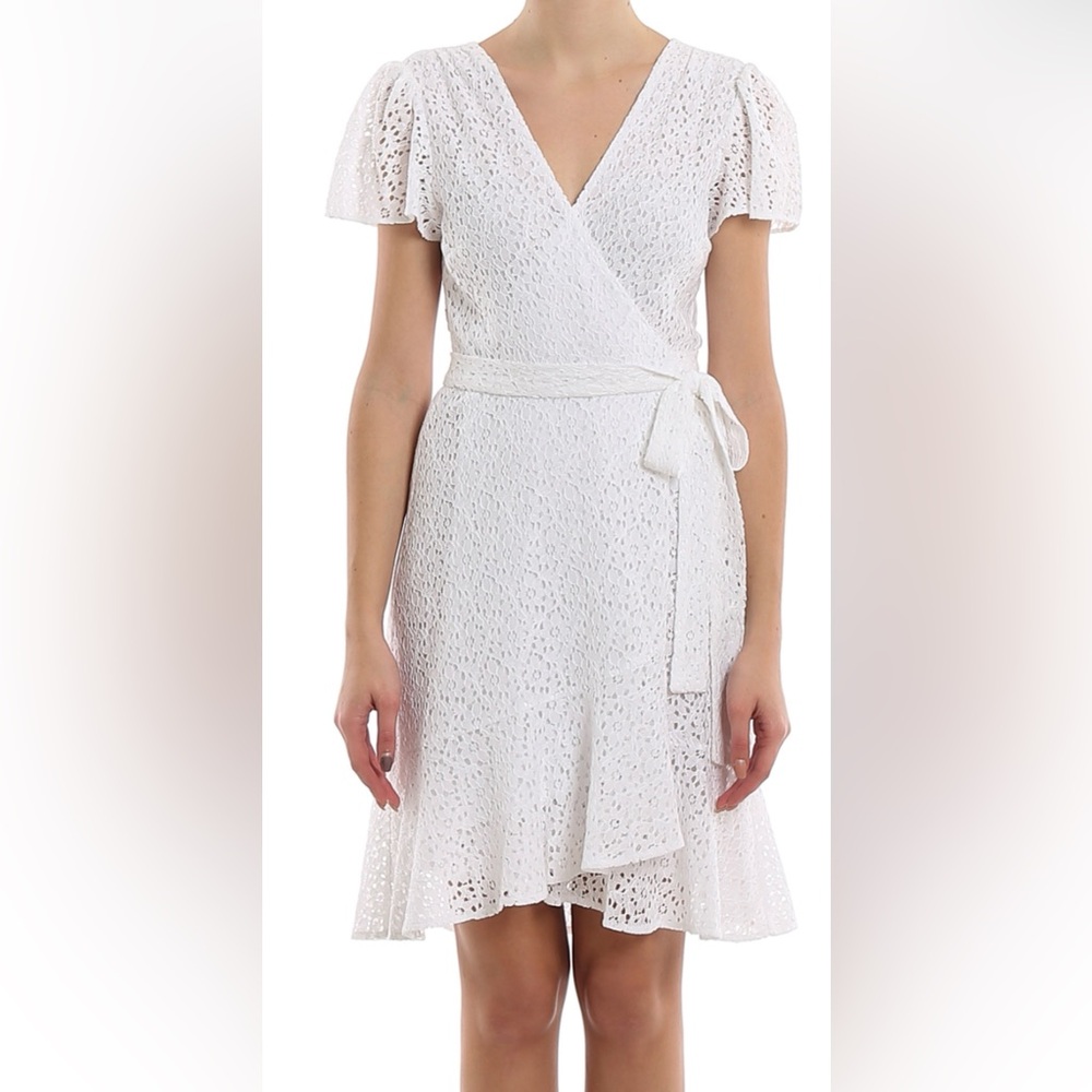Michael Kors White Lace Wrap Dress with Tie Waist. Size XL.
